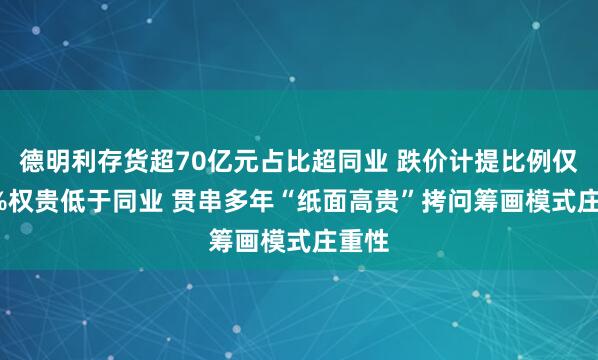 德明利存货超70亿元占比超同业 跌价计提比例仅0.5%权贵低于同业 贯串多年“纸面高贵”拷问筹画模式庄重性