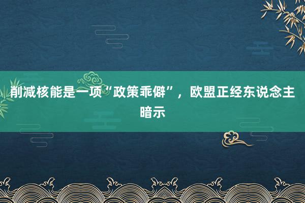 削减核能是一项“政策乖僻”，欧盟正经东说念主暗示