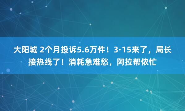大阳城 2个月投诉5.6万件！3·15来了，局长接热线了！消耗急难愁，阿拉帮侬忙