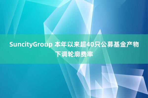 SuncityGroup 本年以来超40只公募基金产物下调轮廓费率