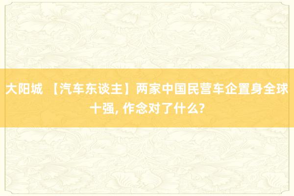 大阳城 【汽车东谈主】两家中国民营车企置身全球十强， 作念对了什么?