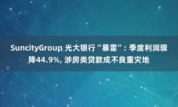 SuncityGroup 光大银行“暴雷”: 季度利润骤降44.9%， 涉房类贷款成不良重灾地