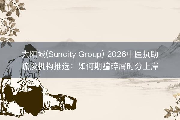 大阳城(Suncity Group) 2026中医执助疏浚机构推选：如何期骗碎屑时分上岸