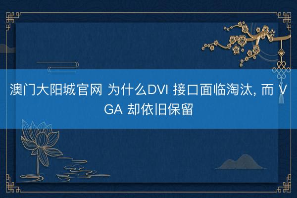 澳门大阳城官网 为什么DVI 接口面临淘汰， 而 VGA 却依旧保留